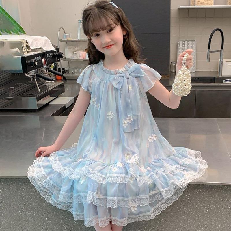 Sweet Light Blue Dress for Girls - Summer Children s Princess Dress 130