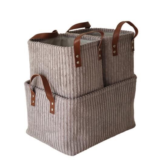 Corduroy Storage Basket Collapsible Storage Bin with Reinforced Handles Foldable Basket Organizer for Kids Toys Clothes Closet Laundry Room Bedroom