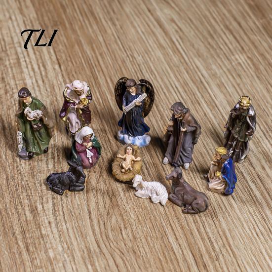 Religious Holiday Display Items 11 Pcs Christmas Nativity Scene Set, Resin Mini Figurines Tabletop Decor, Home Decor Holy Family Angel Shepherd