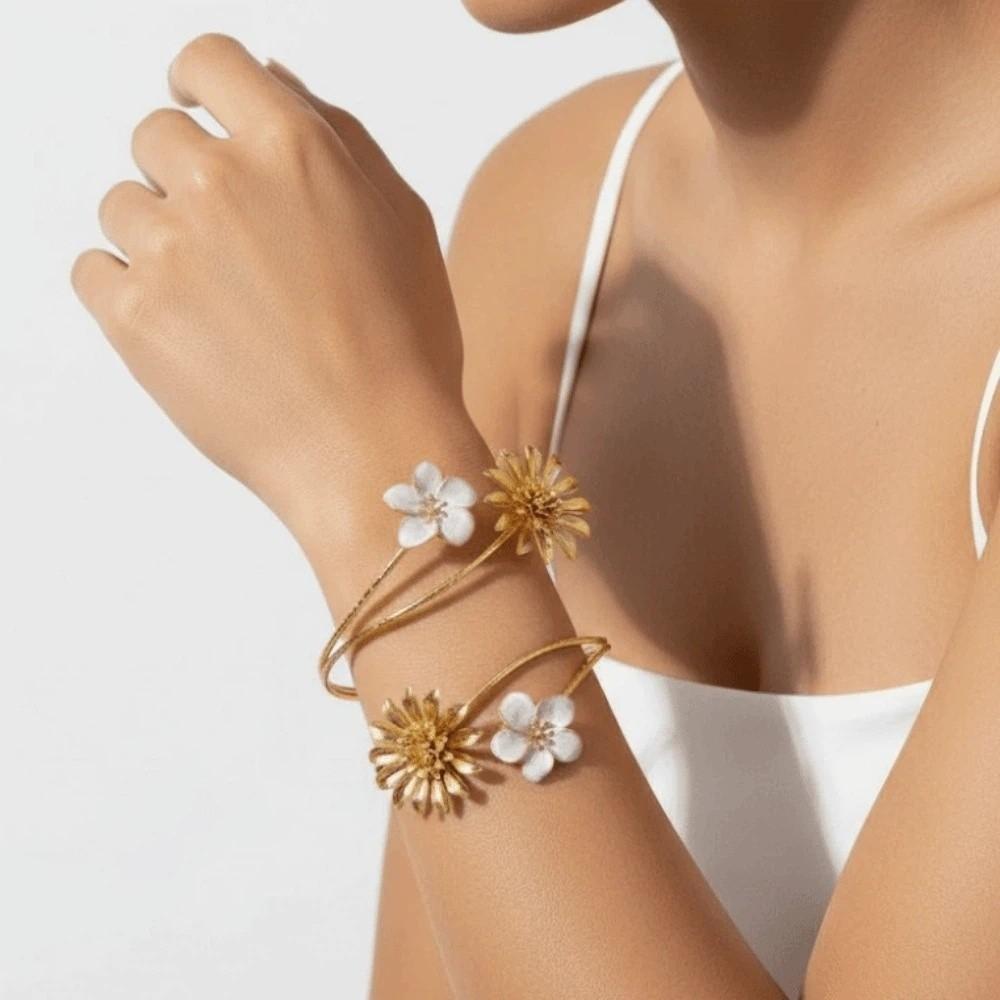 Zink Zinklegierung Chrysantheme Armreif Offener Armreif Verstellbares Aprikosenblüten Armband Hand Schmuck