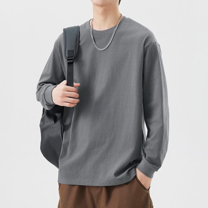 Cotton Long-sleeved T-shirt for Men In Spring and Autumn Latest Pure Cotton Round Neck T-shirt for Men with Screw Bottoming Top