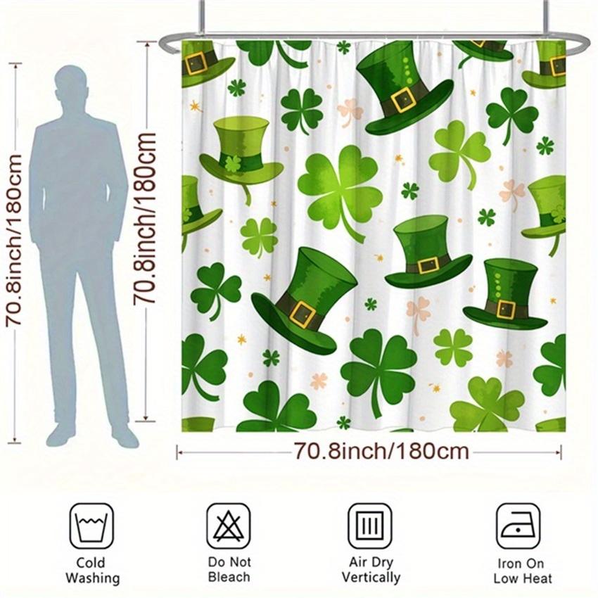St. Patrick's Day Shower Curtain - Hats & Shamrocks, Woven Polyester, 12 Hooks, 70.8x70.8 Inches, Washable