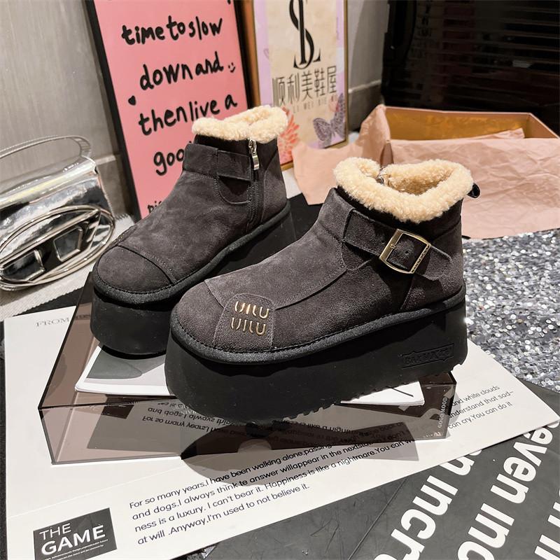 Soft leather version~ Lamb wool shoes platform muffin Boken snow cotton boots big head bread shoes small man showing feet small woman