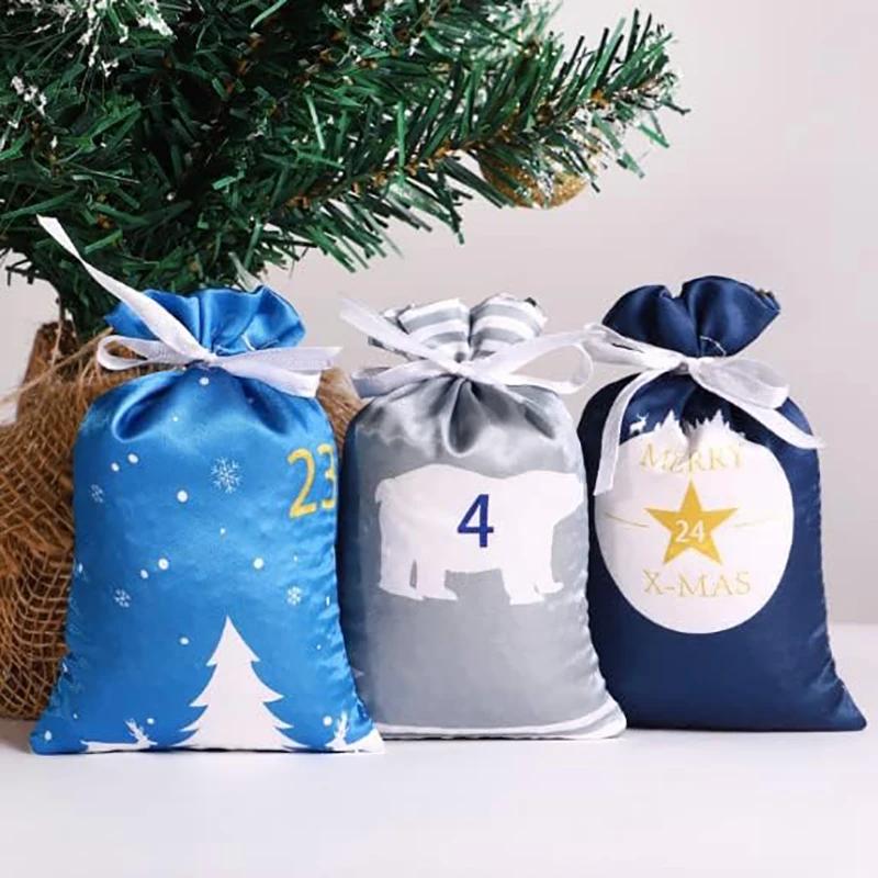 Christmas Decoration  Advent Calendar 24pcs Gift Bags Decoratie DIY Paper Stickers Wooden Ornament Xmas Navidad