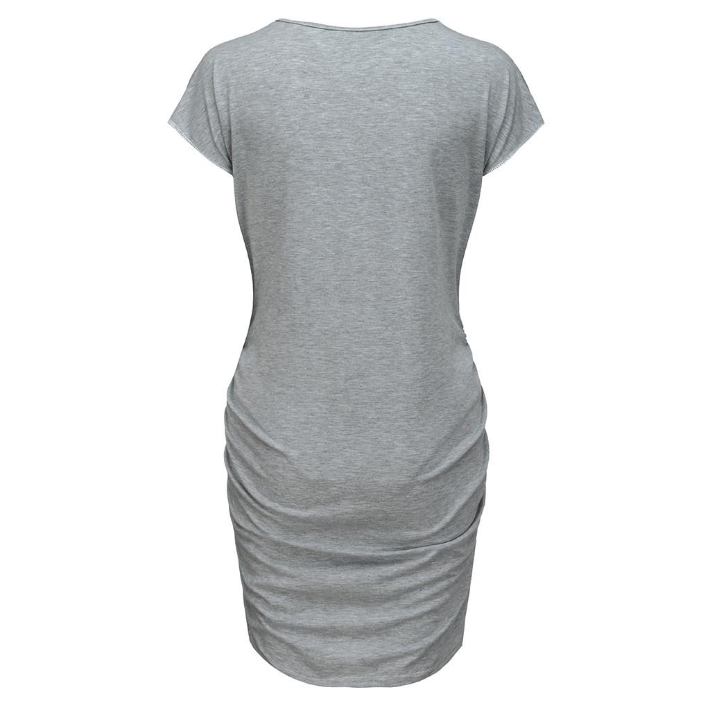 Women Pregnant Short Sleeve Pregnant   Maternity Dress Solid Print Skirt