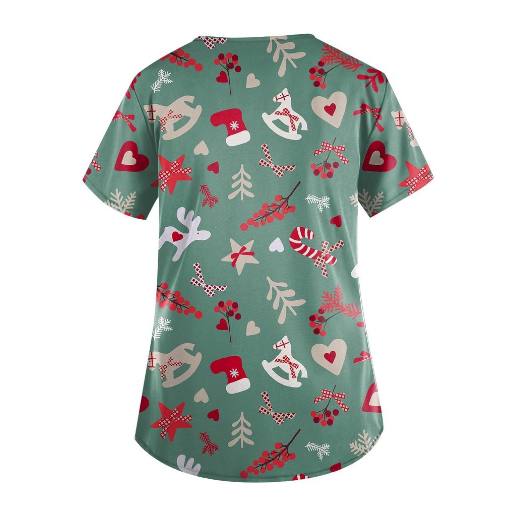 Christmas Women's V-neck Fashion Casual Christmas Printing Top Protective Work Suit