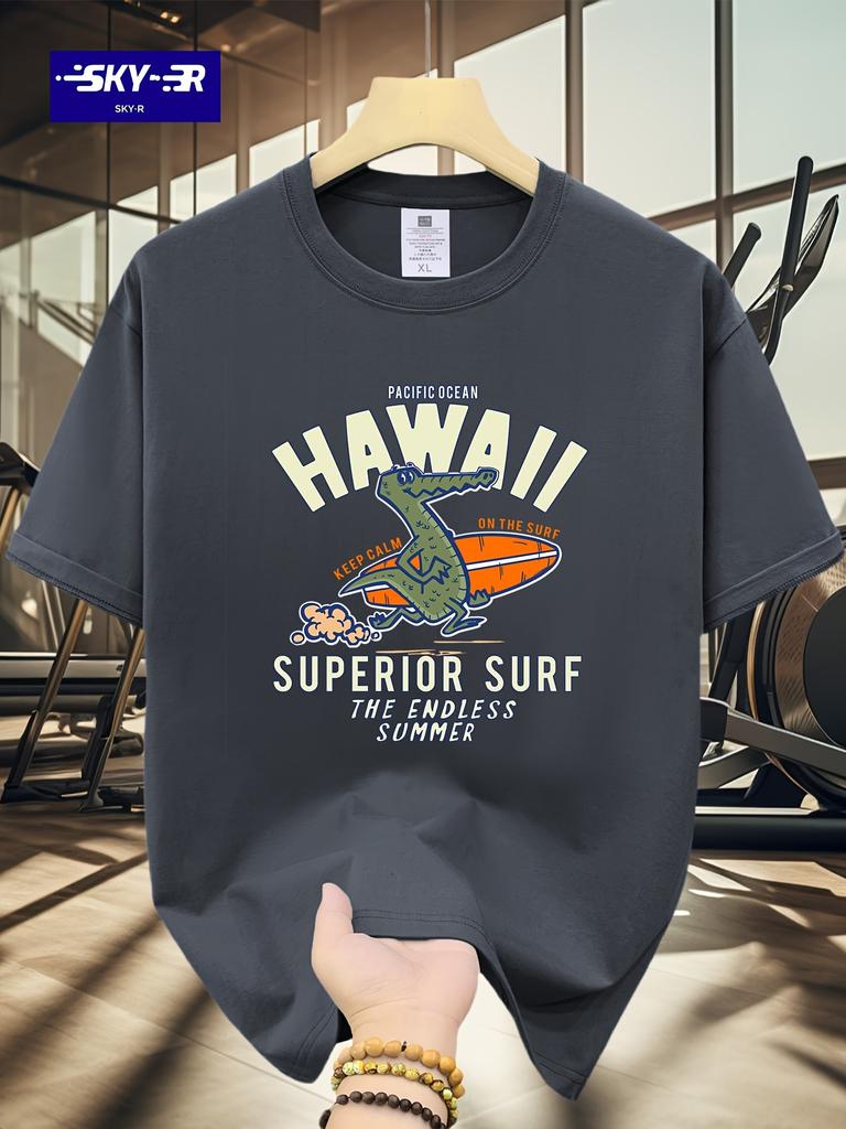 100% cotton men's casual loose T-shirt breathable fashion pattern printed short sleeved round neck top