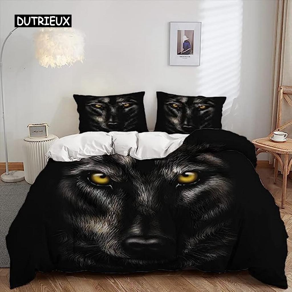 Duvet Cover Black White Wolf Animal 3D Bedding Set for Adult Kids Bedroom Decorations Soft Microfiber Exotic Style Comforter