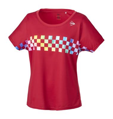 Camiseta Feminina DUNLOP de Manga Curta para Tênis e Badminton UV XO, Absorvente de Umidade, Secagem Rápida, Proteção, DAP1421W, 2024SS, Vermelha,