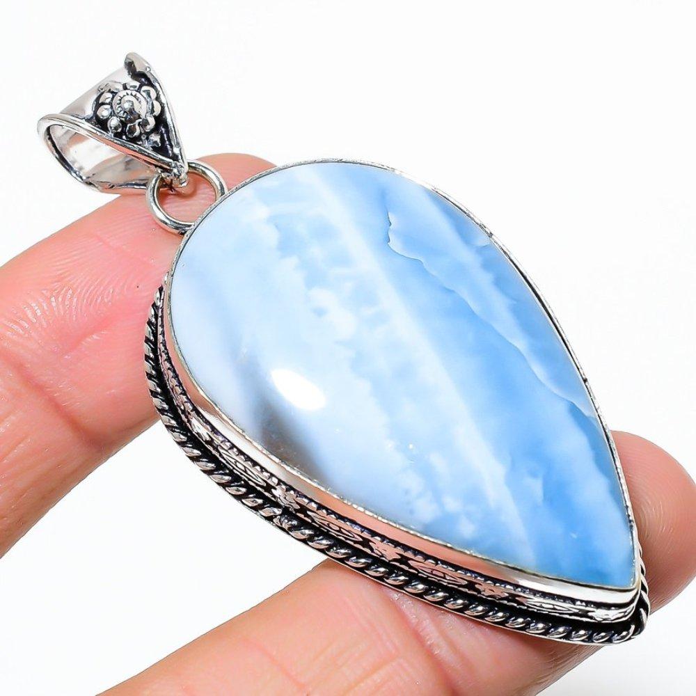 Natürlicher Owhyee-Opal-Edelstein, handgefertigt, 925er Sterlingsilber, Anhänger, 6,7 cm, n7U44