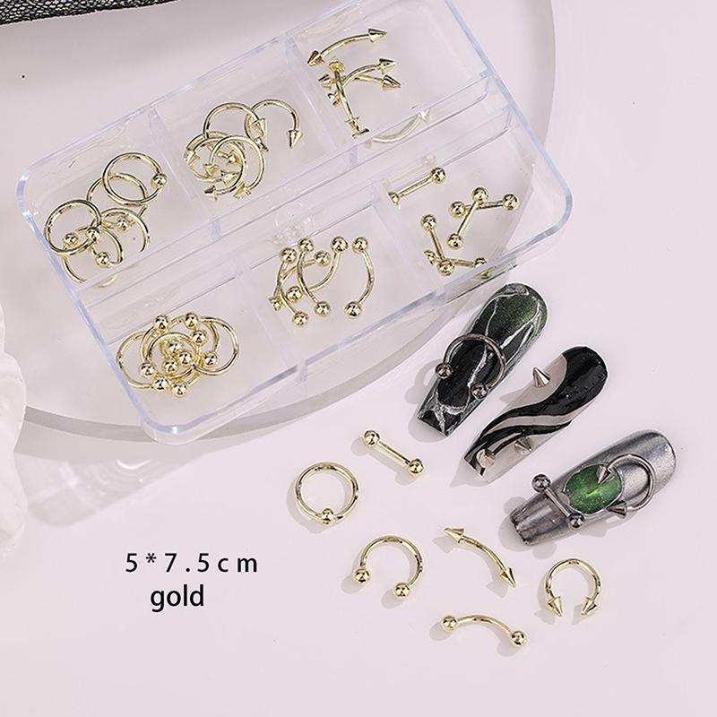 

30 шт./коробка Черные/Серебристые Металлические Шармы для Ногтей Декор DIY 6 Ячеек Смешанные Крутые Y2k Панк Аксессуары для Нейл-арта Маникюр