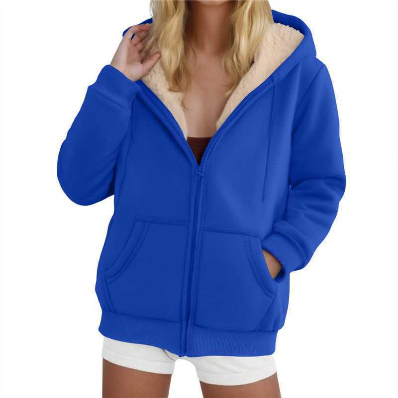 Women's Lambswool Coat Heavyweight Plus Velvet Thick Hoodie Cardigan