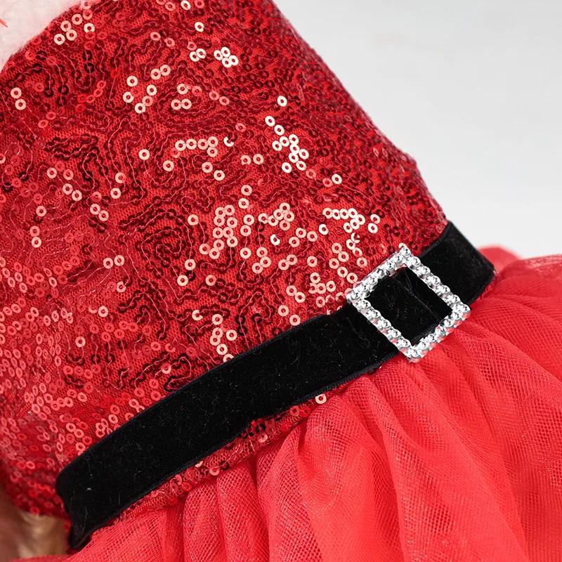 Bow & Belt Design Christmas Sequin Tutu Dog Dress, Red Velvet Halter Skirt, Holiday Pet Outfit for Small/Medium Dogs,