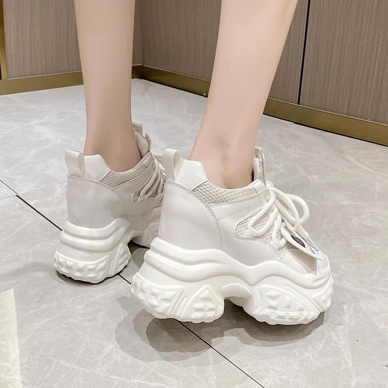 Μόδα 10CM Άνοιξη Γυναικεία Casual Αντιολισθητικά Αθλητικά Παπούτσια Πλατφόρμας Ψηλά Τακούνια Φθινόπωρο Αθλητικά Δερμάτινα Παπούτσια Αναπνεύσιμα Αθλητικά Παπούτσια Chunky