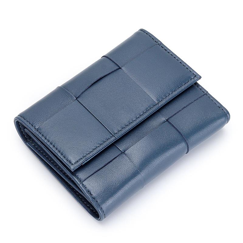 

2024 плетеные женские кошельки из натуральной кожи, двойной короткий кошелек, высококачественные купюры из овчины для женщин, держателей карт синий