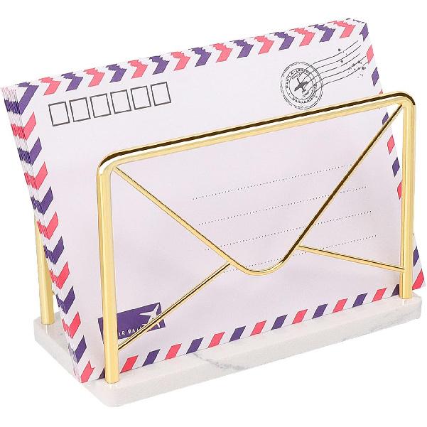 Modern Mail Holder for Home Office, Metal Letter Organizer Sorter for Desk, Cutout Mail Envelope Design, Bill Filling Paper Document Rack, Envelope