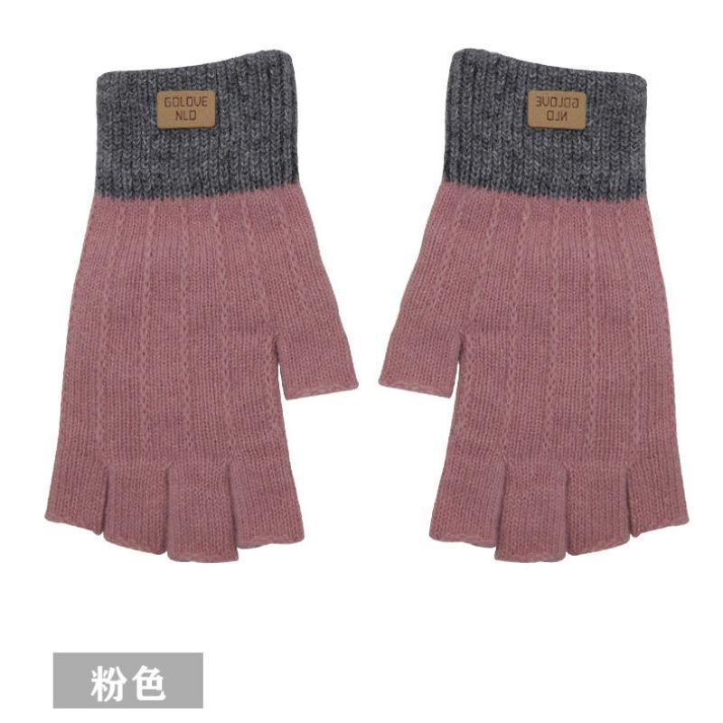 Half-finger Gloves Winter Girls Cute Bare-finger Wool Plush Warm and Cold-proof Student Writing Gloves