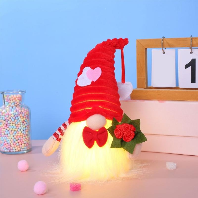 Valentines Day LED Glowing Love Heart Swedish Tomtes Gnomes Elf Plush Dolls Ornament Weddings Party Tabletop Figurine