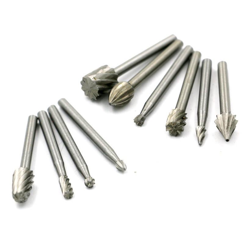 10-Piece High-Speed Steel Rotary File Set: Electric Grinder Accessories for Woodworking, Milling, Carving, and Engraving.