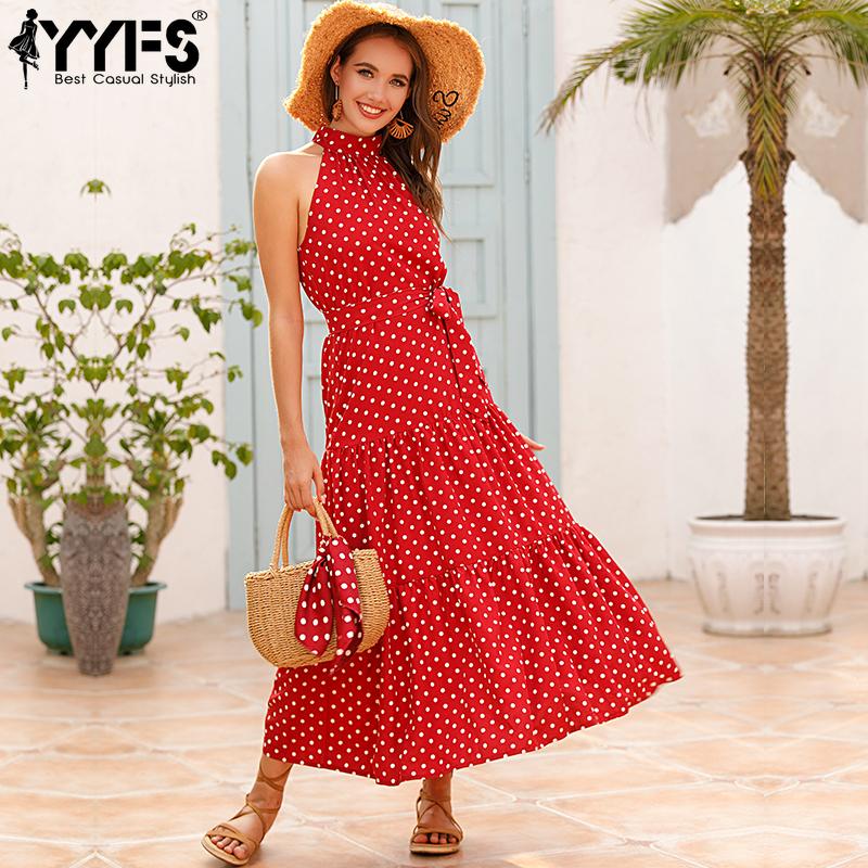 YYFS Women's Fashion Summer Spring Polka Dot Print Sleeveless Casual Dresses