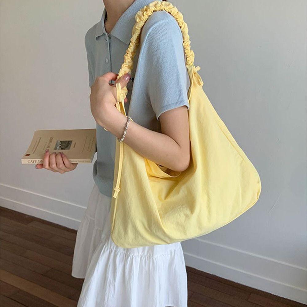 Large Capacity Nylon Crossbody Bags Solid Color Underarm Bag Pleated Shoulder Bag  School Bag