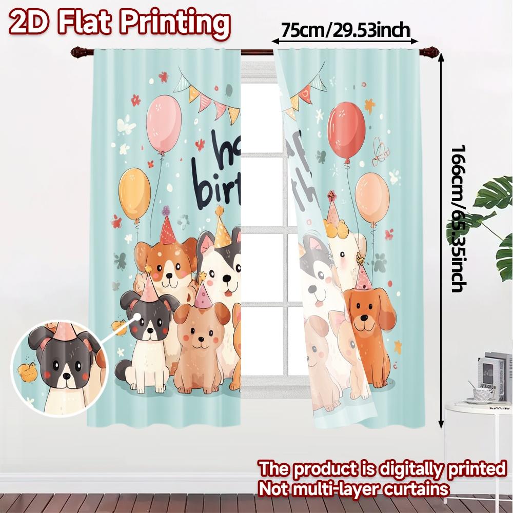 2pcs   2D FLAT PRINTING Curtains (Without Rod) Puppy Celebration Print Modern Curtains Versatile 100% Polyester Curtains Outdoor