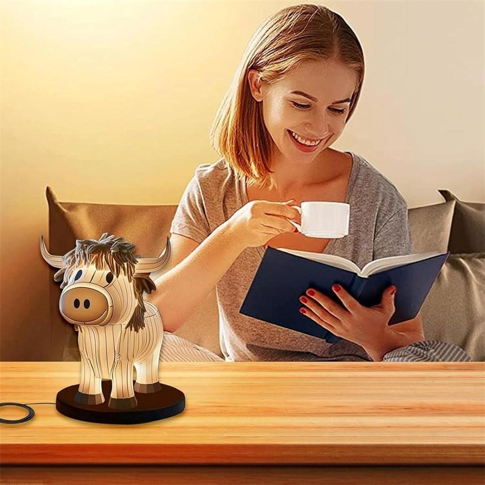 Farmhouse USB Small Table Lamps Cow Bedside LED Night Light Cow Rechargeable Battery Operated Lamps Cow Shaped Nightstand Light