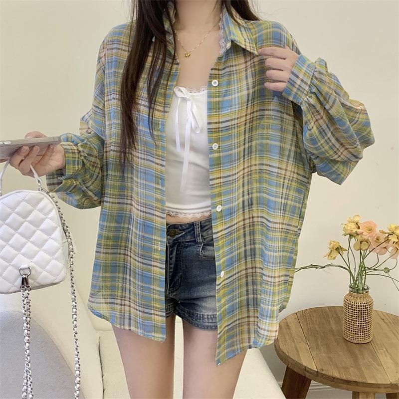 Damen Sommer 2025 Karierte Hemdjacke - Lässiger Stil, Sonnenschutz-Oberteil