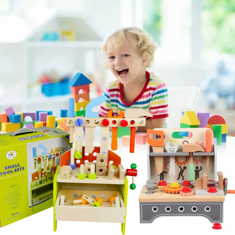 Wooden Children Table Top Work Bench Tools Set Toy Kids Puzzle Hands On Games