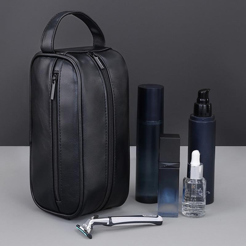 Men PU Leather Wash Bag Large Capacity Multi Pocket Lady Toiletries Handbag Handheld Travel Business Trips Portable Cosmetic Bag