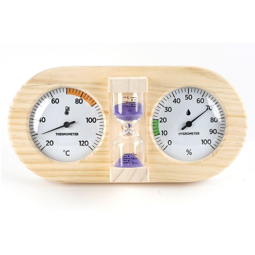 Sauna Thermohygrometer with Pine Wood Construction for Temperature and Humidity Control Wall Mounted with Timer Feature