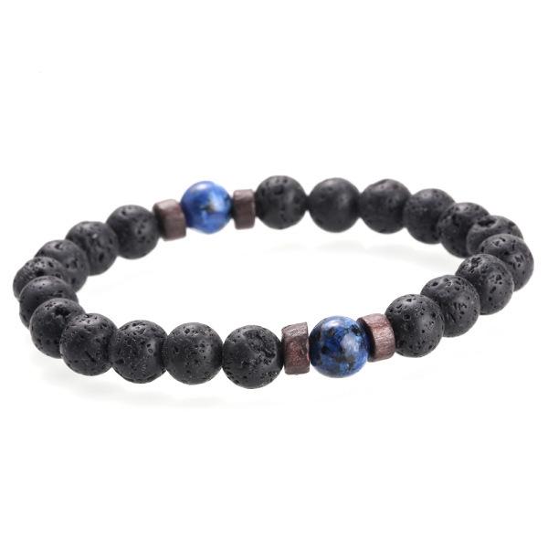 Volcanic Stone & Moonstone Men's Beaded Bracelet with Obsidian Accents