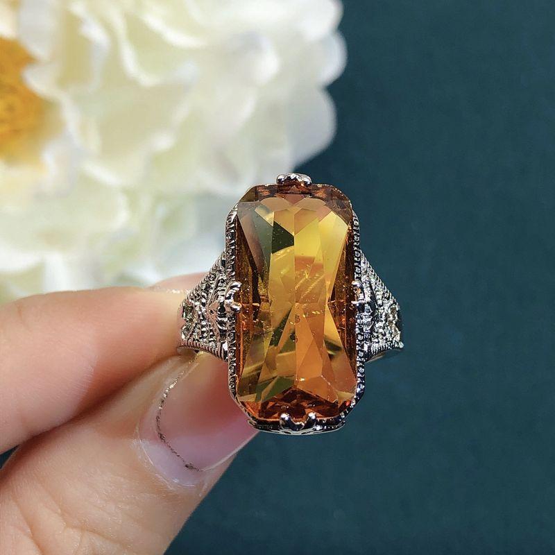

New Arrival Affordable Luxury Fashion Graceful European and American Style Citrine Bring In Wealth and Treasure Cut Out Carved Ring for Women Yellow No. 6