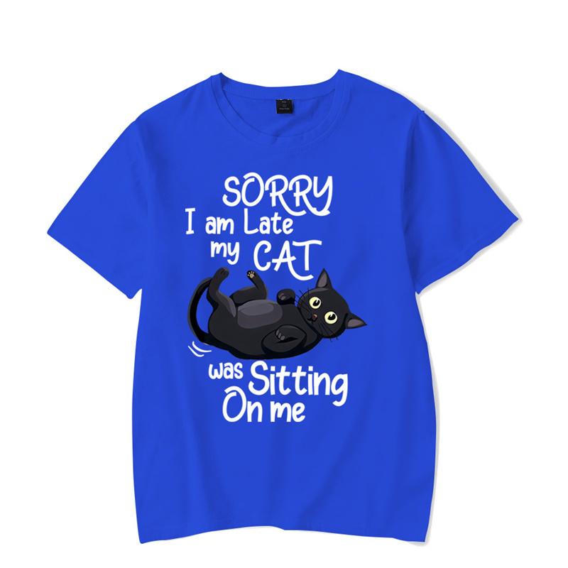 Desculpe o atraso, meu gato estava sentado em mim, camiseta gráfica, camiseta engraçada de gato, camiseta da moda, camiseta Harajuku, camisetas hip hop, tops masculinos