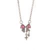 Bow Necklace Design Bowknot Pink Zircon Cross Pendant Necklaces Fashion