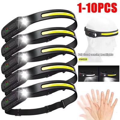 1-10ks LED čelovka se senzorem, vestavěná baterie, USB dobíjecí, čelní svítilna, čelovka, čelovka, kempování, rybaření, vyhledávací světlo