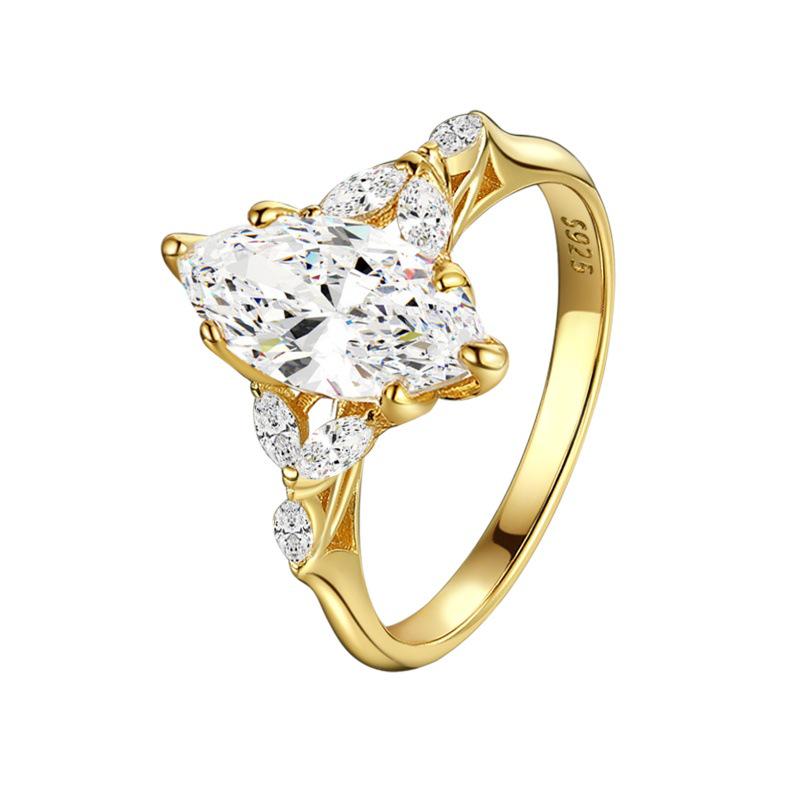 Sterling Silver Platinum-Gold Electroplated Ring with Inlaid Zircon - Fashionable Valentine's Day Gift Jewelry.