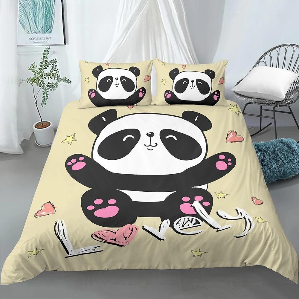 Cartoon Lovely Panda Bedding Set White Bed Linen 3D Print Gift for Kids Girls 2/3pcs Twin Single Queen King Size Duvet Cover Set