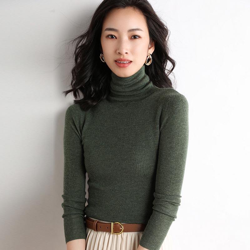 Women's Slim Fit High Neck Wool Sweater - Lightweight, Sheer Base Layer for Spring and Autumn