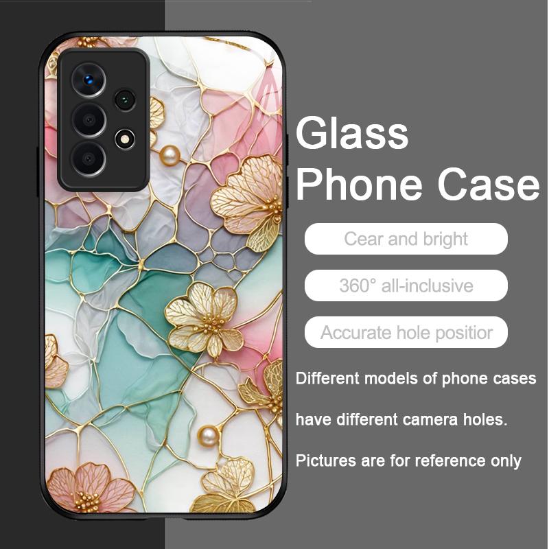Luxury Flower Marble Texture Tempered Glass Phone Case for Samsung Galaxy S25 Ultra S24 S23 Plus S22 S21 S20 FE A56 A55 5G Cover