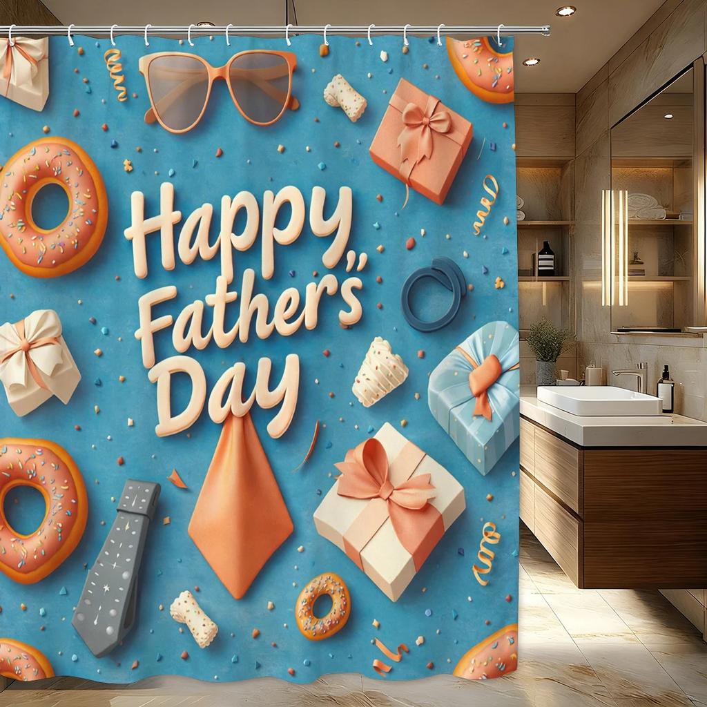 Happy Father's Day Themed Polyester Shower Curtain - Festive Bathroom Decorative Curtain for Family Celebration
