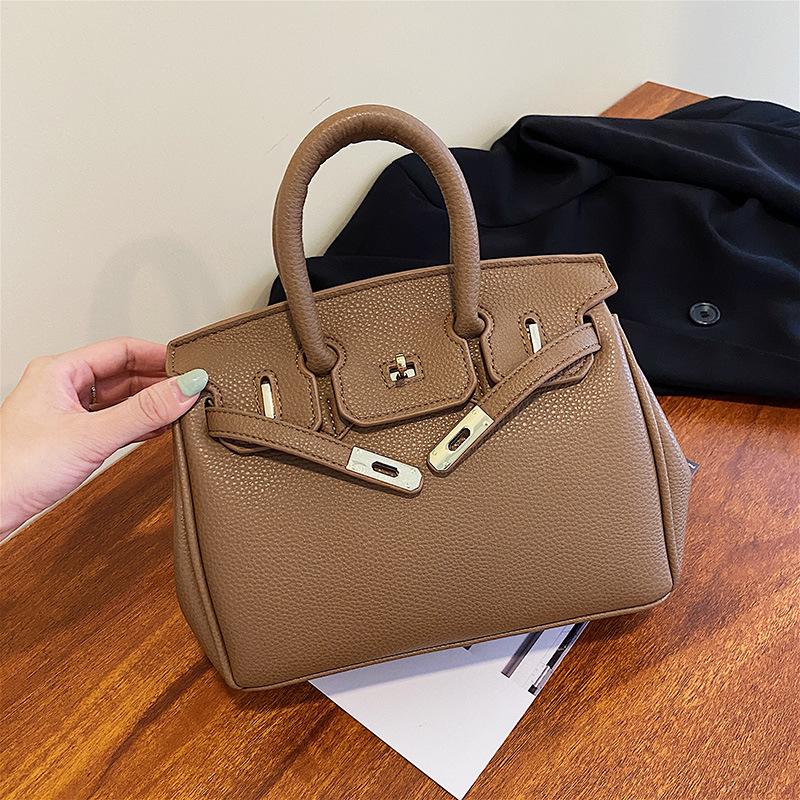 New Fashionable Lychee Pattern Lock Platinum Bag Portable Shoulder Oblique Span Women's Bag