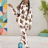 Girls Christmas Sloth Printed Round Neck Long Sleeve Top And Fitted Pants Two Piece Set