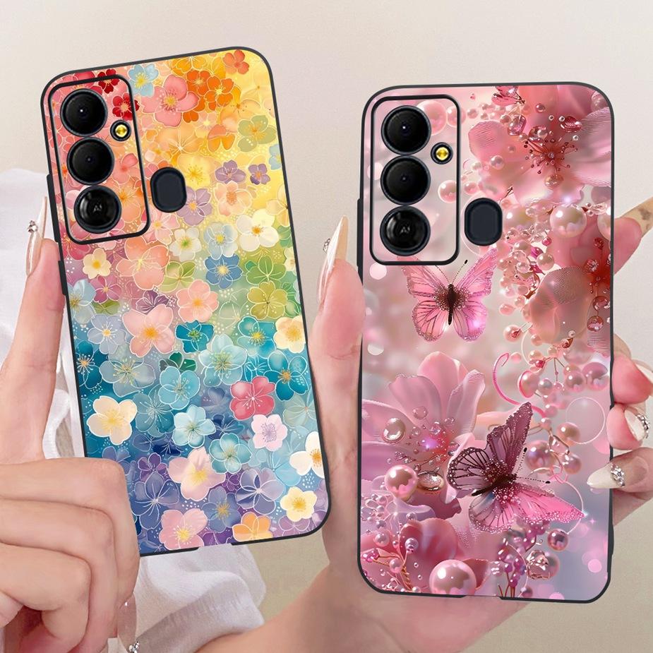 For Tecno Pop 6 GO Case BE6j Cute Bow Flowers Painted Cover Soft TPU Phone Case For Tecno Pop 6 Pro BE8 Pop6 GO Back Cover Coque