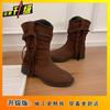 Fashion But Knee Skinny Pile Medium Boots Fall/Winter 2025 Vintage Round Heel Women's Martin Boots