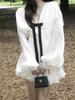 French Elegant High-end Bow V-neck Pleated Slim-fit White Dress for Women - Autumn Style