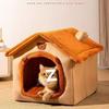 House Cat & Small Dog Winter Teddy House with Detachable, Washable Pet Mat - Warm Four Seasons Enclosed Bed