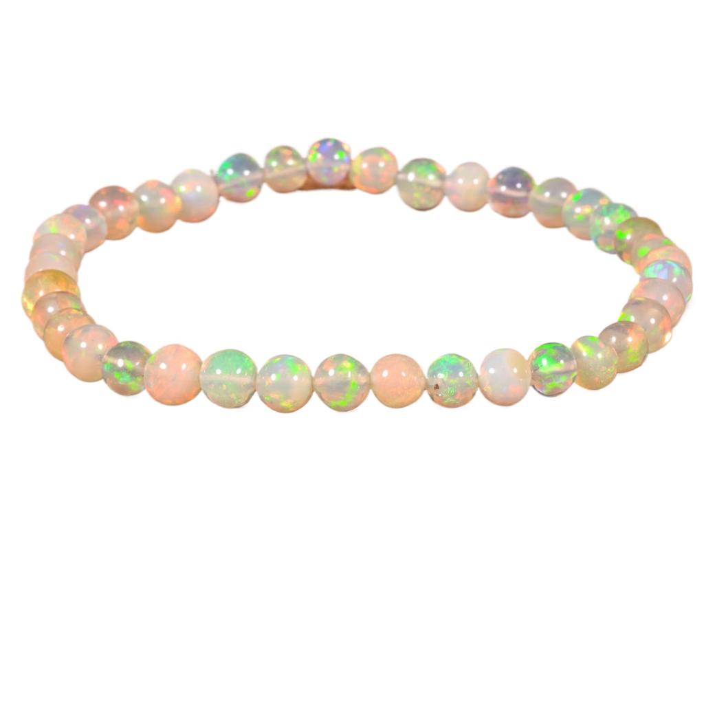 Handmade Opal Beaded Bracelet, Elastic Stretch Rope Natural Gemstone Bead Bangle Jewelry