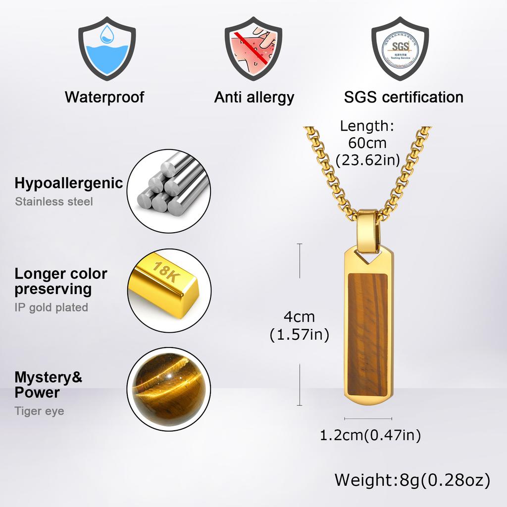 Vnox Vertical Bar Necklaces for Men Boys, Stainless Steel Rectangle Pendant, Gold Color Box Chain Trendy Necklace Jewelry Gifts