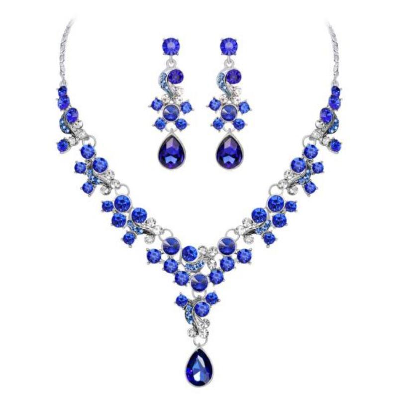 Women Fashion Charm Leaf Necklace Earrings Jewelry Set for Wedding Party